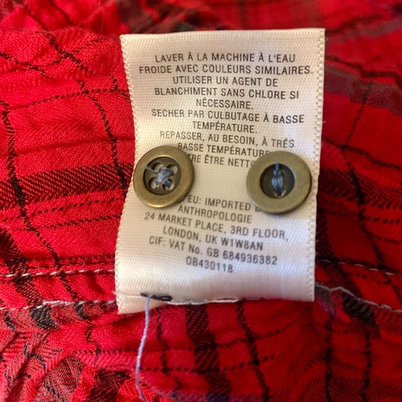 HOLDING HORSES Anthropologie Red Plaid Button Down Shirt - SZ XS - Picture 4 of 10